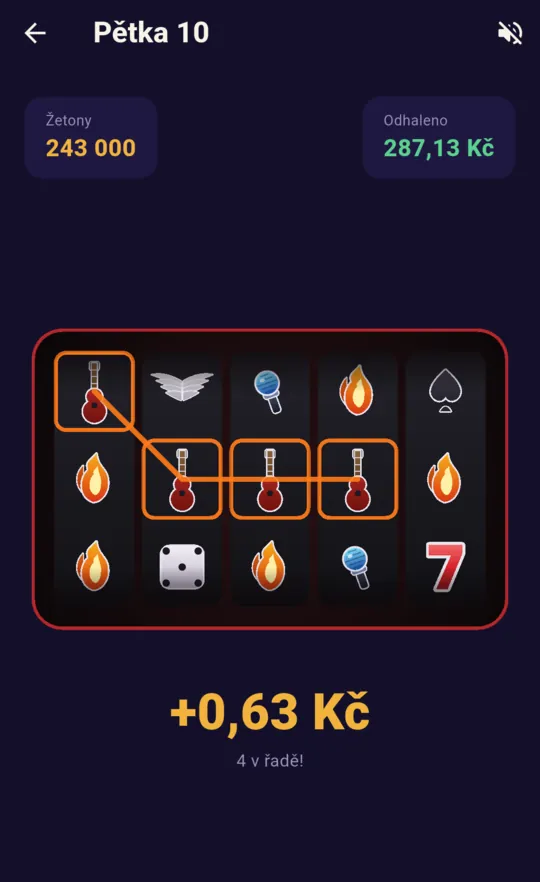 Pětka 10, tmavé válce, rozsvícená linie